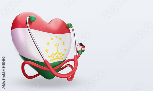 3d world health day Tajikistan flag rendering left view
