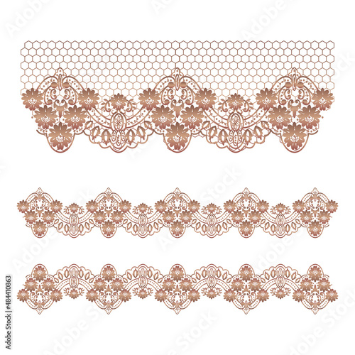 Fine gold or bronze lace for advertising and design no background