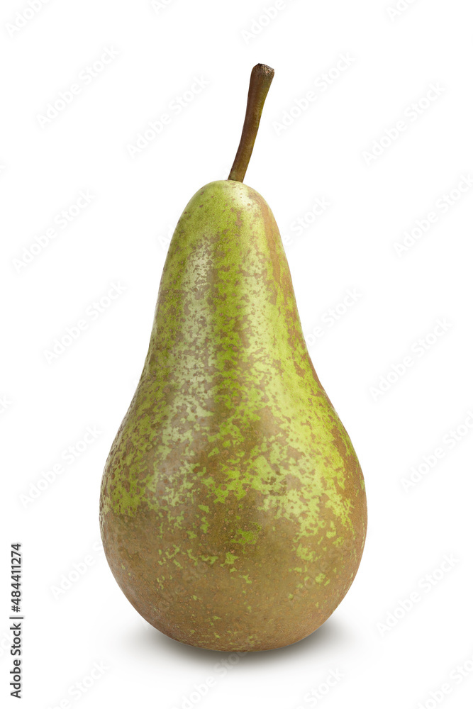 Green conference pear isolated on white background with clipping path and full depth of field