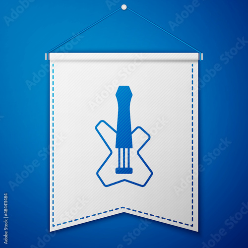 Blue Electric bass guitar icon isolated on blue background. White pennant template. Vector