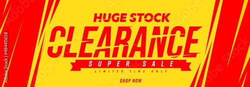 Bright clearance sale banner with special offer. Purchase with discount promotion flyer. Price huge stock clearance advertising vector illustration Limited in time marketing rebate proposition