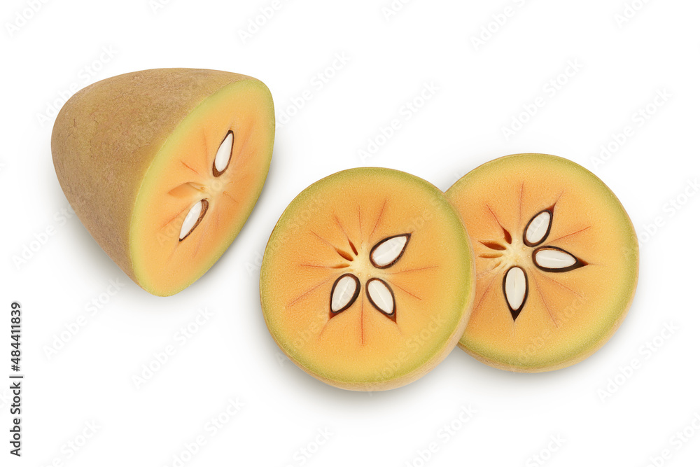 Sapodilla isolated on white background with clipping path and full depth of field. Top view. Flat lay