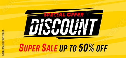 Discount special offer up to 50 off super sale banner. Half price clearance for shopping. Website header design template vector illustration. Promotion marketing campaign