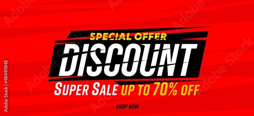 Discount banner promoting special offer with price reduction. Sale website header advertising wholesale up to 70 percent off on shopping vector illustration