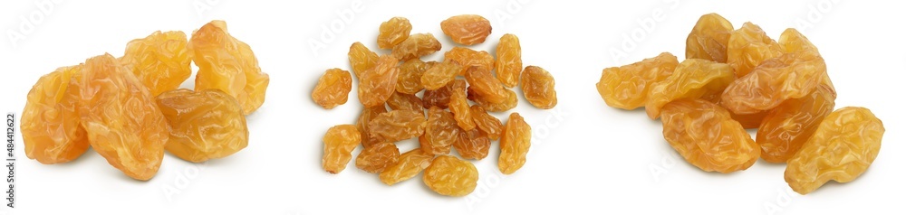 Yellow raisin isolated on white background with clipping path. Top view. Flat lay. Set or collection Yellow raisin isolated on white background with clipping path. Top view. Flat lay. Set or collection