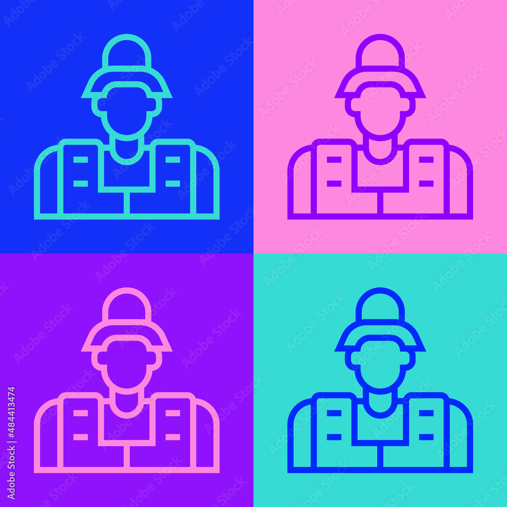 Pop art line Fisherman icon isolated on color background. Vector Pop art line Fisherman icon isolated on color background. Vector