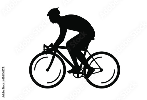 Silhouette of a cyclist on a white background. Side view. Man on a bicycle.