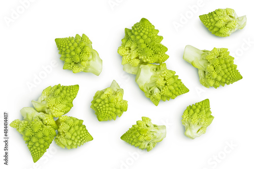 Romanesco broccoli cabbage or Roman Cauliflower isolated on white background with clipping path. Top view. Flat lay