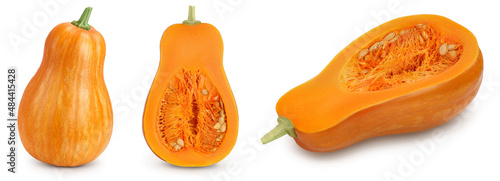 Fresh orange pumpkin isolated on white background with clipping path and full depth of field. Set or collection