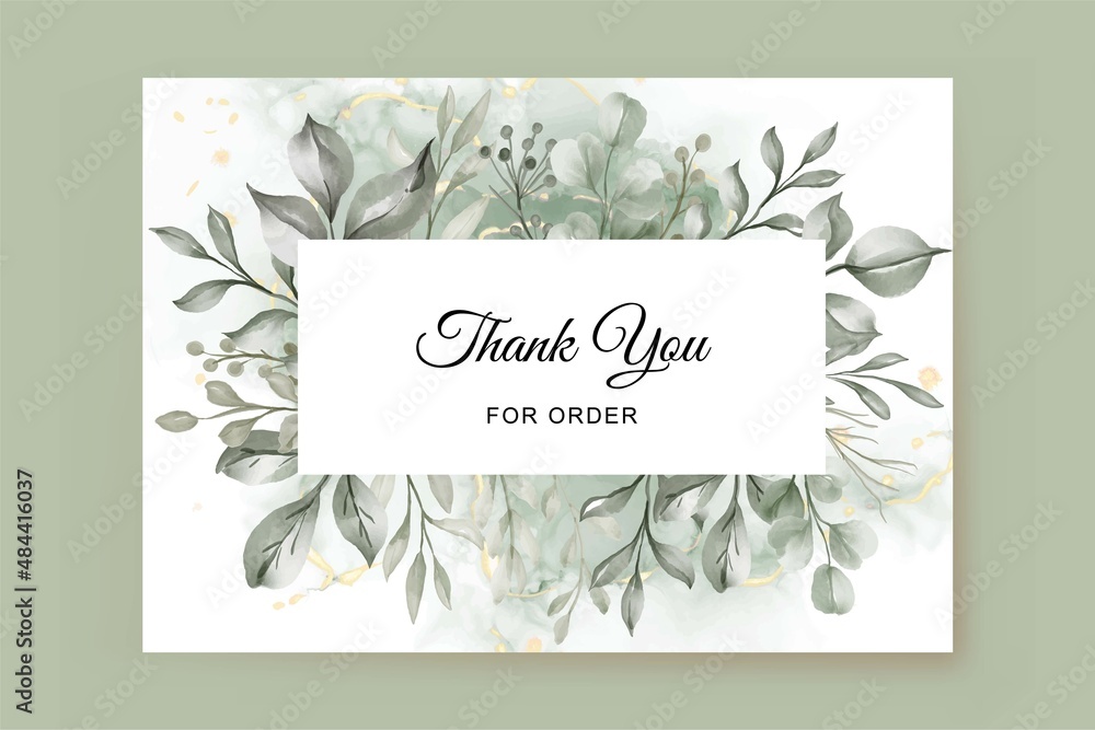 Thank you card template with greenery leaves