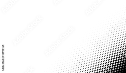 Halftone corner texture. Faded dot pattern for design prints. Bg abstract gradient. Black geometric background for overlay effect. Subtle patern. Digital polka. Dots gradation. Vector illustration