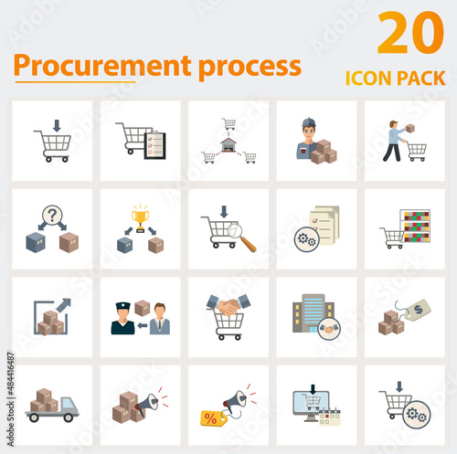 Procurement Process icon set. Collection of simple elements such as the procurement, planning, distribution, monitoring, bid process, external source, supplier.