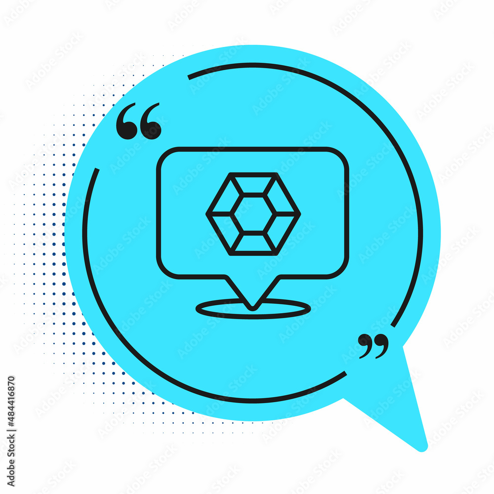 Black line Gem stone icon isolated on white background. Jewelry symbol. Diamond. Blue speech bubble symbol. Vector Black line Gem stone icon isolated on white background. Jewelry symbol. Diamond. Blue speech bubble symbol. Vector