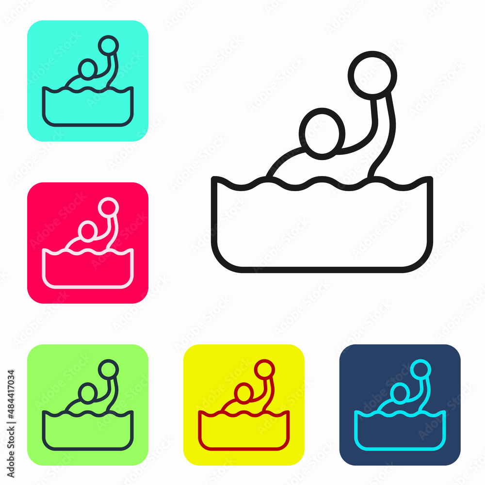 Black line Water polo icon isolated on white background. Set icons in color square buttons. Vector Black line Water polo icon isolated on white background. Set icons in color square buttons. Vector