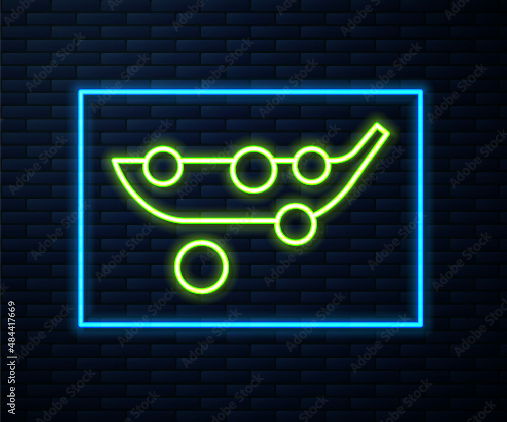 Glowing neon line Peas icon isolated on brick wall background. Vector Glowing neon line Peas icon isolated on brick wall background. Vector
