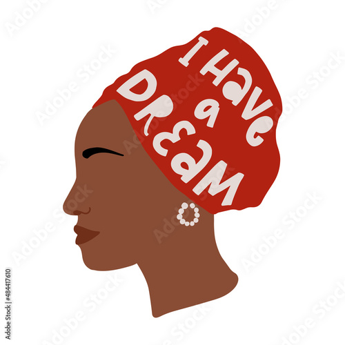 Obraz na plátne african woman's face, profile profile in turban with lettering quote inside 'I have a dream'