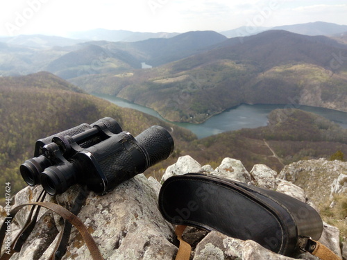 Binoculars on a rocky overlook