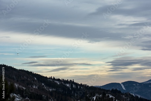 Sunset over the snowy mountains