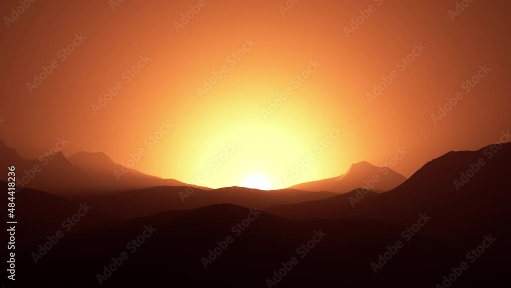 Sunrise over the desert. The warm orange dawn in the morning and the beginning of the day. The concept of hope and the beginning of a new life. Minimalism. Sunrise over the desert. The warm orange dawn in the morning and the beginning of the day. The concept of hope and the beginning of a new life. Minimalism.