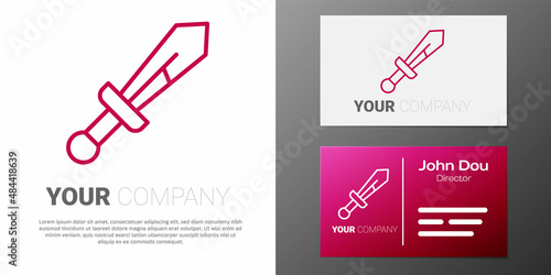 Logotype line Medieval sword icon isolated on white background. Medieval weapon. Logo design template element. Vector