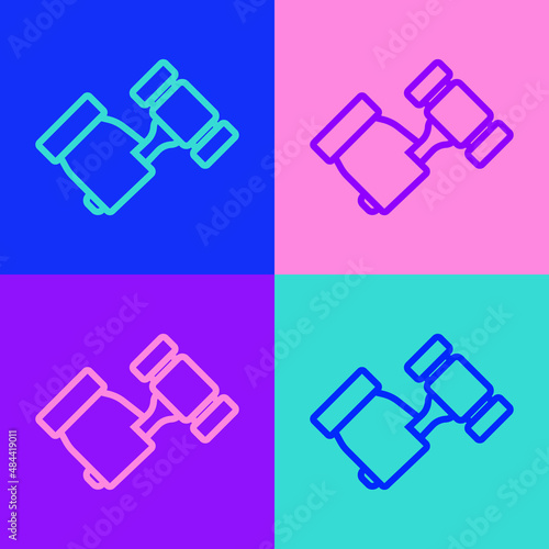 Pop art line Auction hammer icon isolated on color background. Gavel - hammer of judge or auctioneer. Bidding process, deal done. Auction bidding. Vector