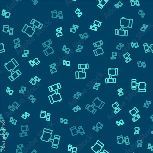 Green line Auction hammer icon isolated seamless pattern on blue background. Gavel - hammer of judge or auctioneer. Bidding process, deal done. Auction bidding. Vector
