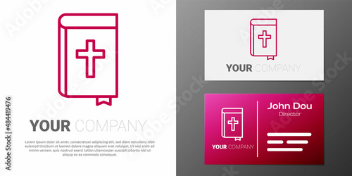Logotype line Holy bible book icon isolated on white background. Logo design template element. Vector