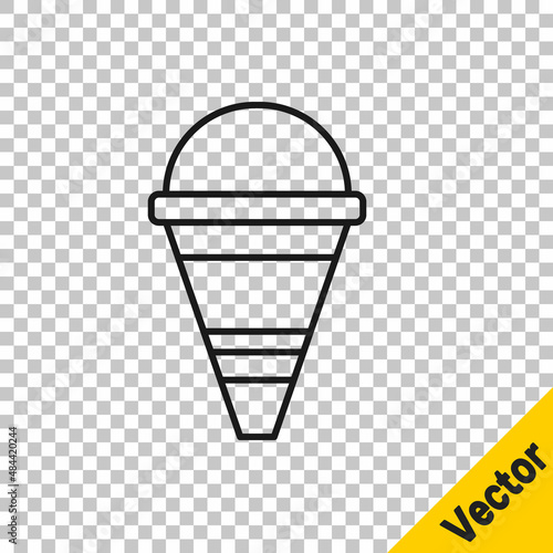 Black line Fire cone bucket icon isolated on transparent background. Metal cone bucket empty or with water for fire fighting. Vector