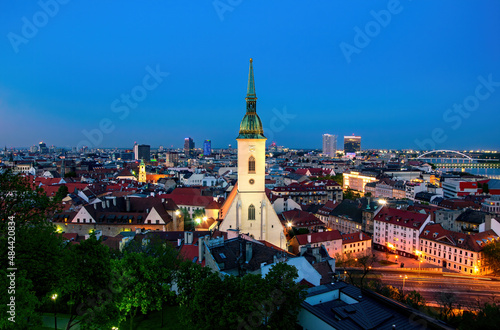 Panoramic view of Bratislava city center at twilight