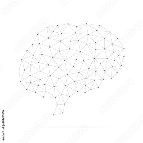 Human brain with low poly black connected dots. Internal organ with triangular linear shapes. Vector isolated on white background.