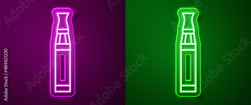Glowing neon line Electronic cigarette icon isolated on purple and green background. Vape smoking tool. Vaporizer Device. Vector