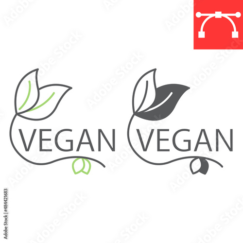 Vegan line and glyph icon, healthy and eco friendly, vegetarian vector icon, vector graphics, editable stroke outline sign, eps 10.
