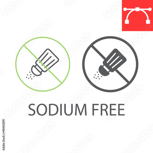 Sodium free line and glyph icon, product and salt shaker, salt free vector icon, vector graphics, editable stroke outline sign, eps 10.