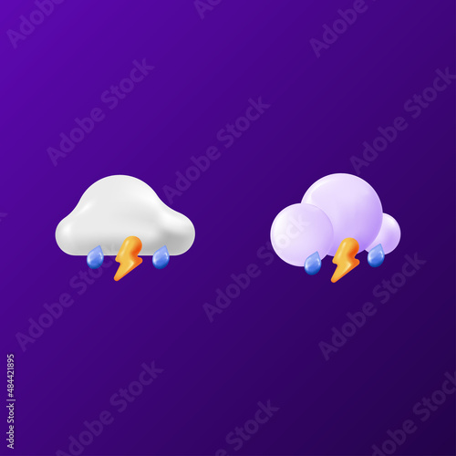 3d realistic thunderstorm vector illustration. weather icon
