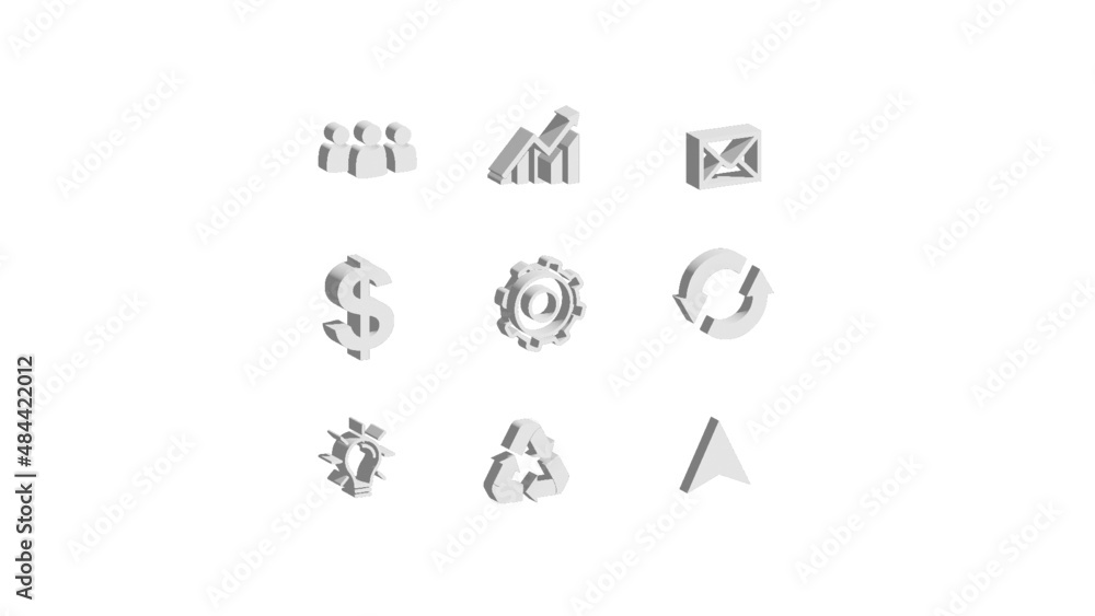 vector 3D icon abstract people presentation chart letter dollar wheel action recycle continuity idea bulb recycle arrow