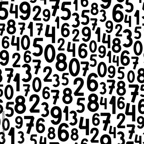 Seamless background with many black numbers signs on white.