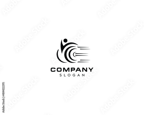 Wheelchair vector logo design, blue color wheelchair logo design