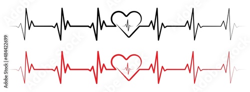 Medical heart rhythm diagram, red black EKG, ECG heartbeat line vector design to use for healthcare, healthy lifestyle, medical laboratory, cardiology project.