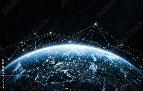Fototapeta Naklejka Na Ścianę i Meble -  Planet earth from the space at night . Global network concept