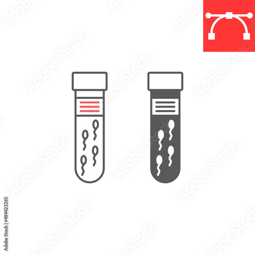 Sperm in test tube line and glyph icon, medical and lab, sperm in tube vector icon, vector graphics, editable stroke outline sign, eps 10.