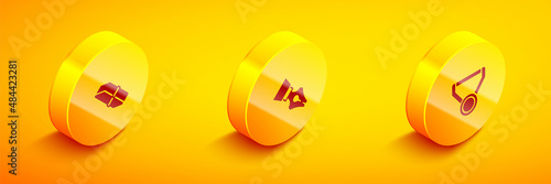 Set Isometric Eraser or rubber, Fountain pen nib and Medal icon. Vector