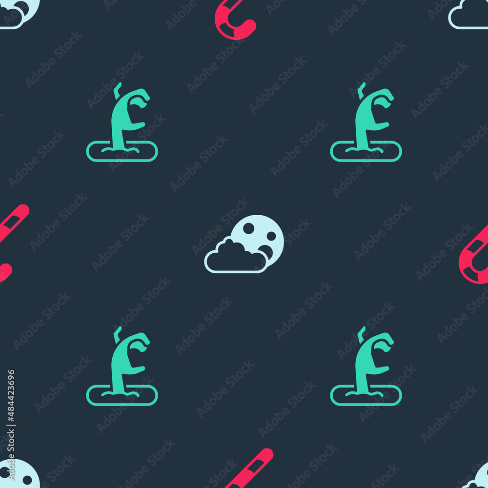 Set Christmas candy cane, Moon stars and Zombie hand on seamless pattern. Vector Set Christmas candy cane, Moon stars and Zombie hand on seamless pattern. Vector