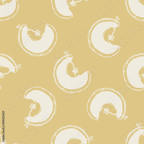 Gender neutral sleepy star and moon seamless vector background. Simple whimsical romantic 2 tone pattern. Kids nursery wallpaper or scandi all over print. 