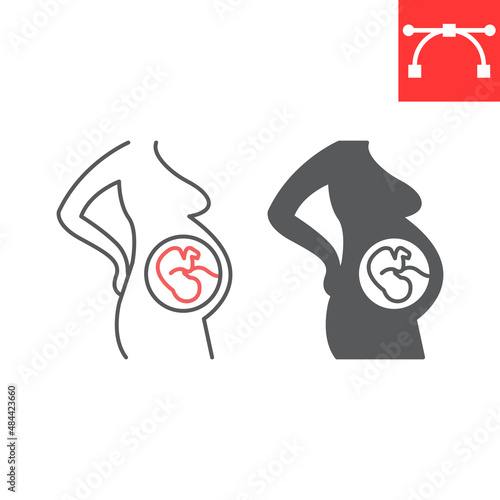 Pregnant woman line and glyph icon, pregnancy and female, pregnancy mother vector icon, vector graphics, editable stroke outline sign, eps 10.