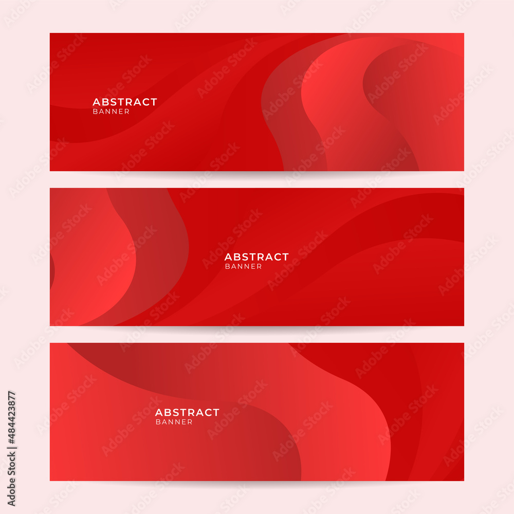 Set of modern Wave red abstract banner design background. Abstract red banner background with 3d overlap layer and wave shapes