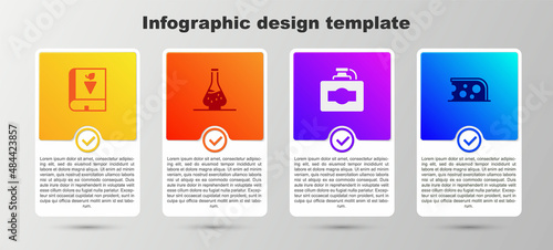 Set Book about grapes, Decanter for wine, Cardboard box of and Cheese. Business infographic template. Vector