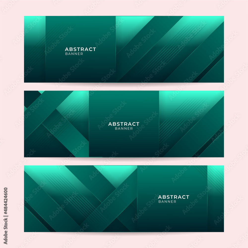 Fototapeta premium High contrast dark green glossy stripes. Abstract tech graphic banner design. Vector corporate background