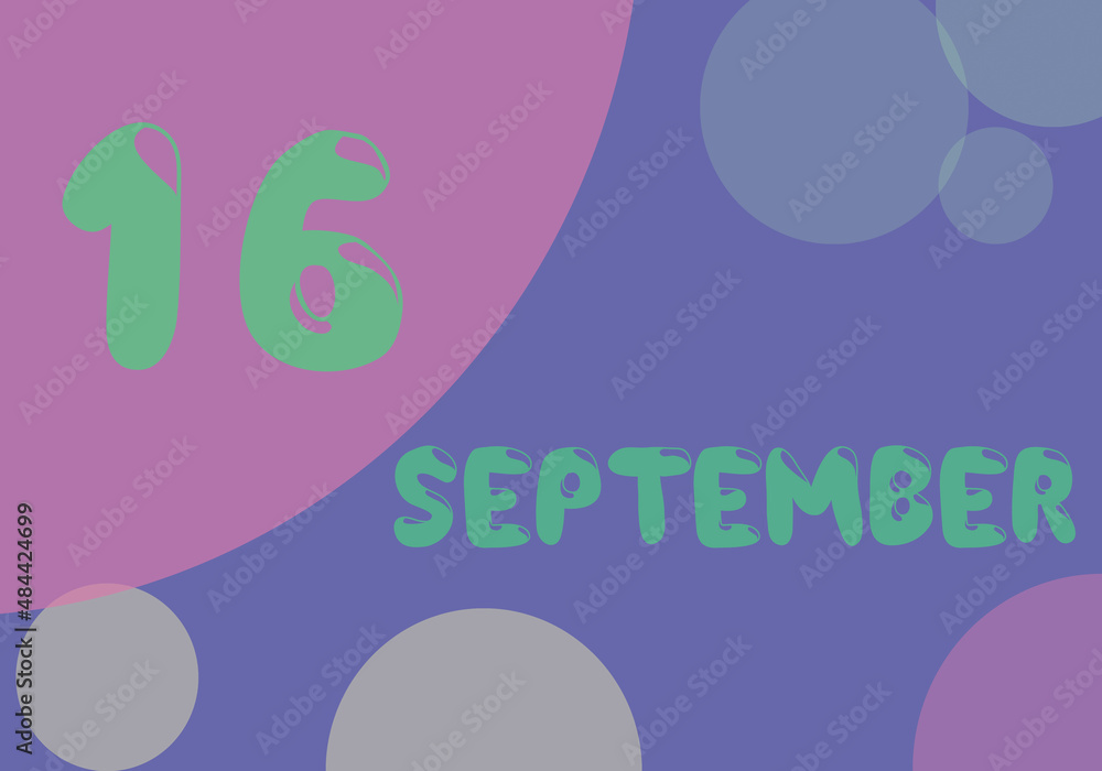 16 september day of the month in pastel colors. Very Peri background, trend of 2022.