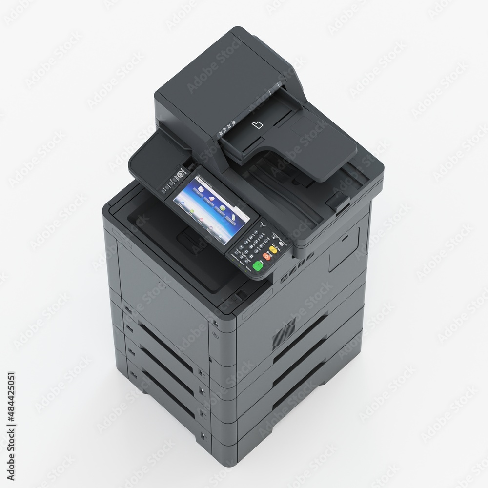 Multi-function printer scanner. Isolated Office professional technology. 3D illustration. Multi-function printer scanner. Isolated Office professional technology. 3D illustration.