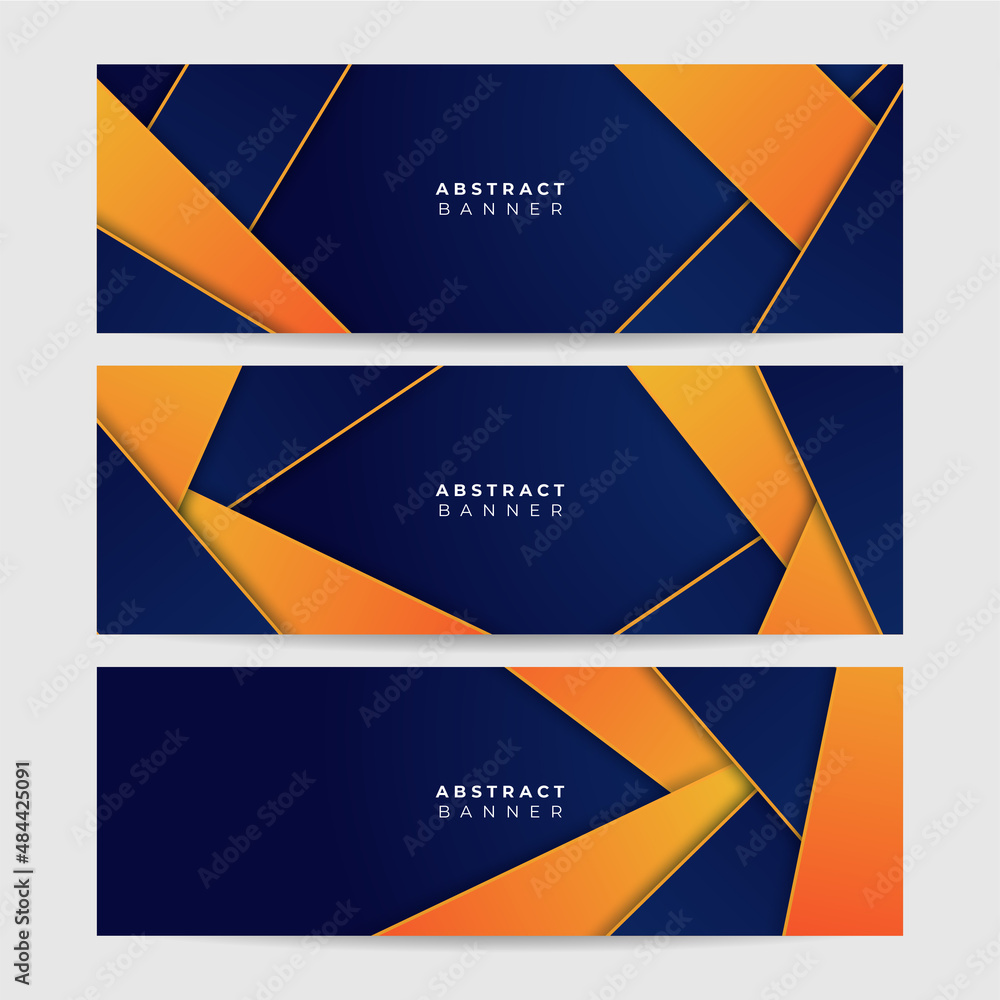 Set of modern Geometric block orange blue abstract banner design background
